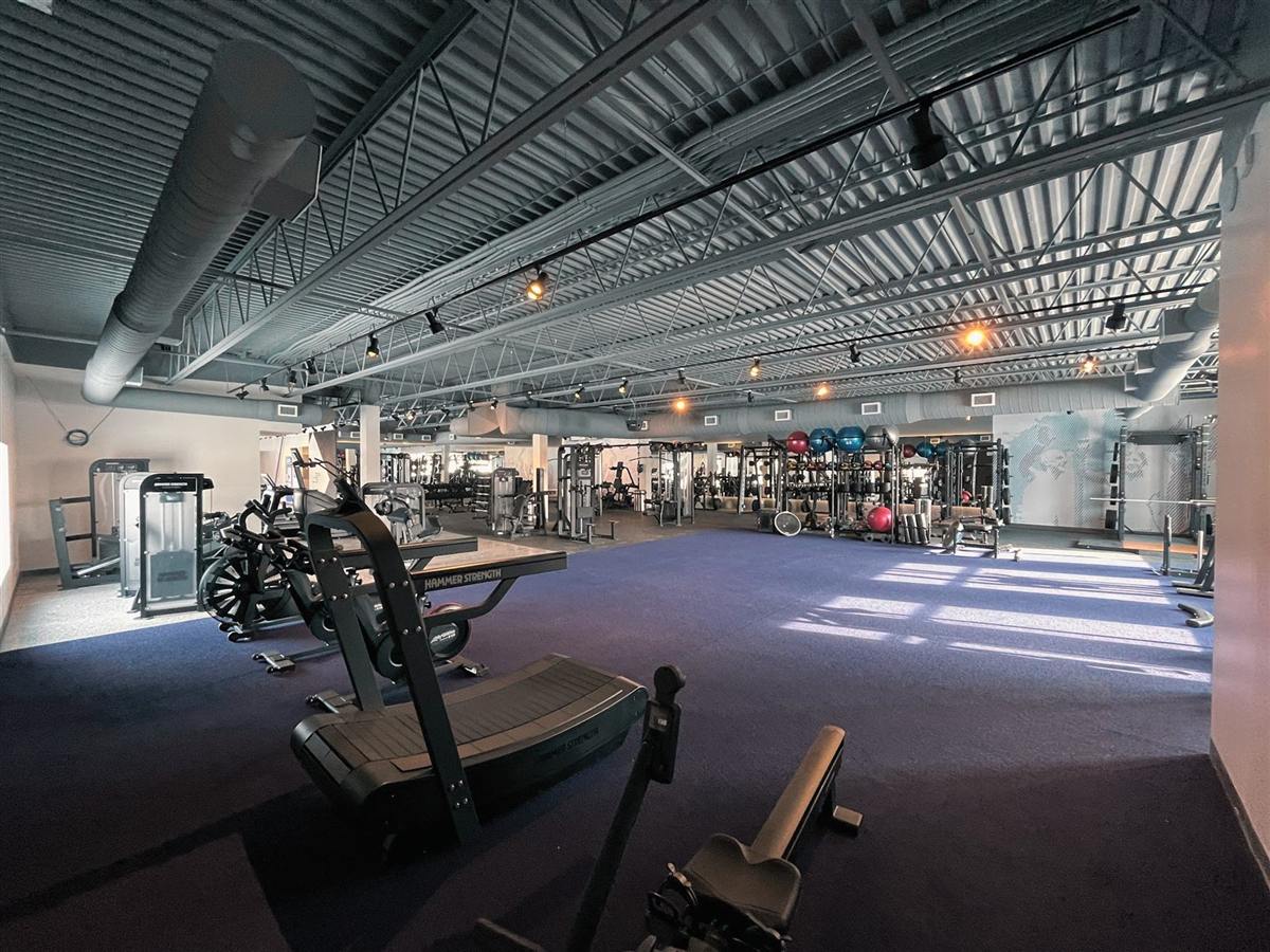 Open turf area and strength racks at Anytime Fitness Strathroy